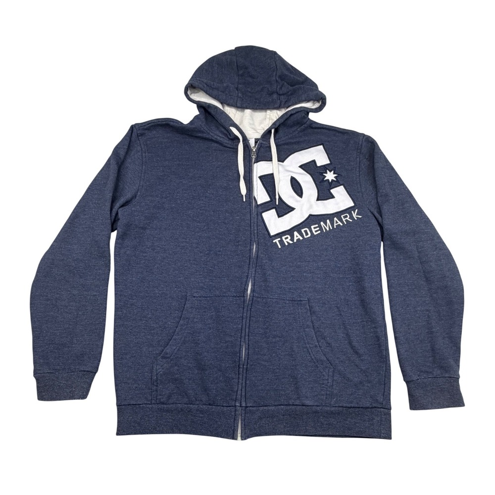DC‎ Trademark Embroidered Blue Zip Up Hoodie 2000s Y2K Large Skater Grunge